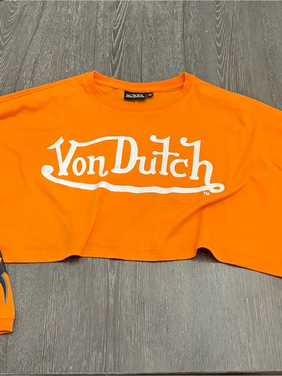 Von Dutch Tops - Von Dutch Orange Crop Top with White Logo